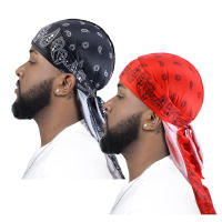 2PCS Turban De Tela Impresa Para Hombres Gorro De Pirata Con Cuerda Larga Accesorios De Cabello Durag Biker Capa Unisex Casual - details 3