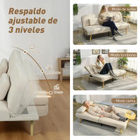 HOMCOM Sofá Cama de 3 Plazas con Mesa Auxiliar, 3 en 1, Sofá Cama Convertible con Respaldo Ajustable, Apertura Clik-Clak, 2 Almohadas para Reposabrazos y Patas de Metal, 196x86x81 cm, Beige - details 4