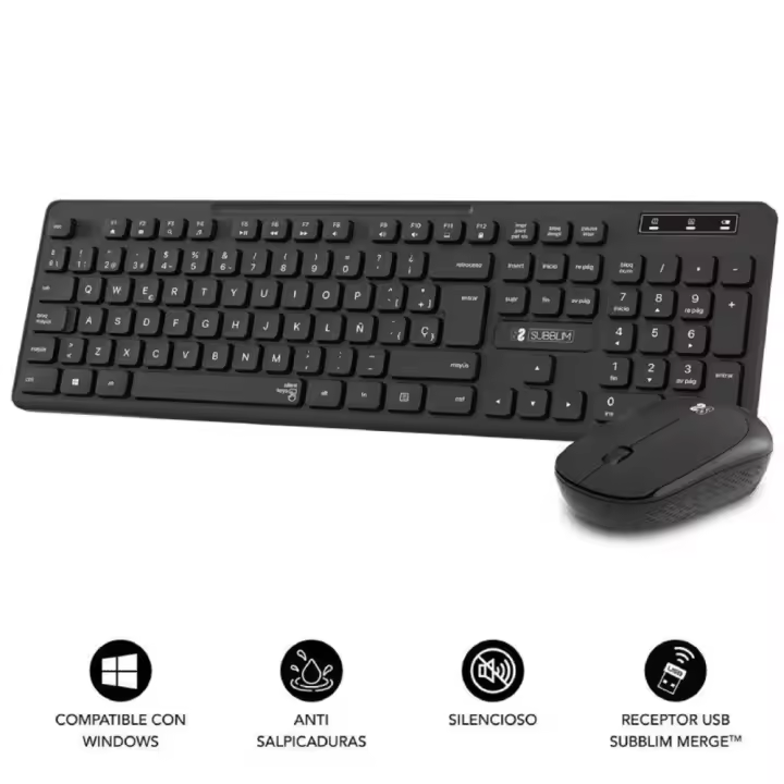 Teclado y Ratón Ergonómicos Inalámbrico Subblim Combo Business Slim CSSW10 para PC, Tablet y Smartphones - 1