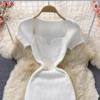 Vestido Elegante De Mujer YuooMuoo Primavera Verano 2025 Cuello Cuadrado Blanco Negro Suéter Bodycon Estilo Oficina Lady Longitud De Rodilla - details 9