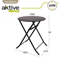 Aktive - Mesa redonda plegable, color negro, Ø60x70 cm, para terraza o jardín, tablero abatible, para 2 personas, soporta 75 kg, uso interior y exterior, mesa auxiliar, estructura de metal resistente, mesa jardín redonda, mesa auxiliar terraza - details 5