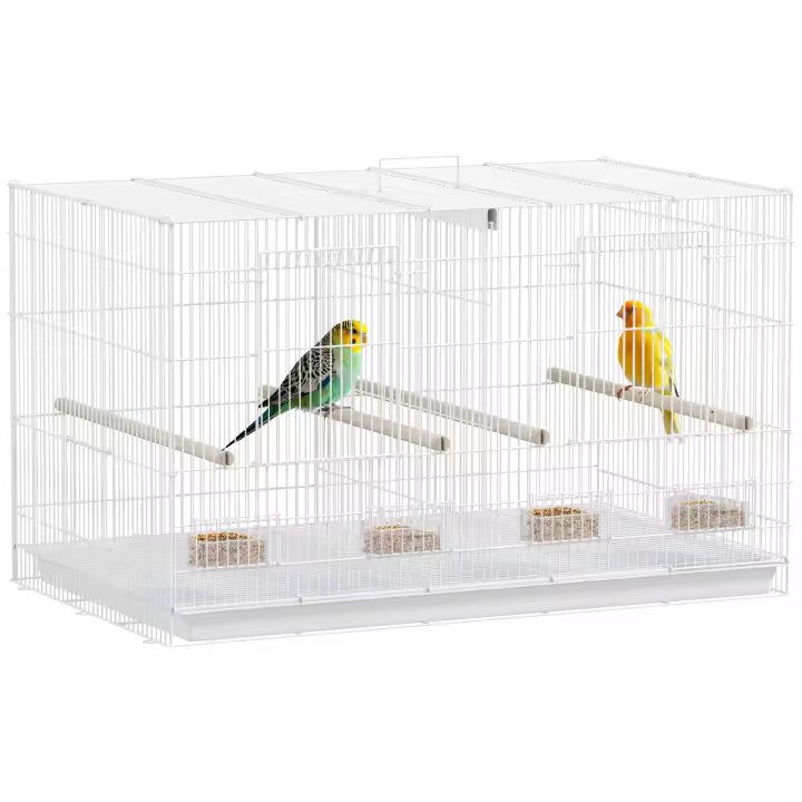 PawHut Jaula para Pájaros con Divisor Pajarera con 4 Comederos 4 Perchas y Bandeja Extraíble Jaula para Loros Canarios Periquitos 76x46x46 cm Blanco - 1