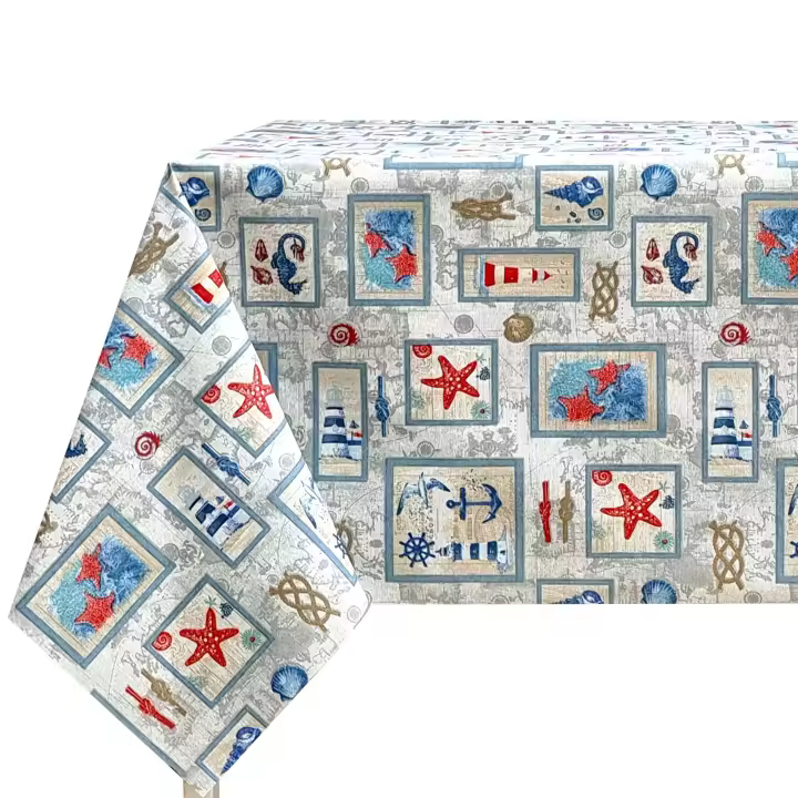 Manteles para mesas de tela, Antimancha, Fácil de limpiar,Mantel de tela lavable, Tela de mantel por metros, Impermeable, Para el cocina y comedor, Motivos marinos,Estrella de mar,Azul 210846NAUTICA AZUL - 1