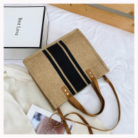Bolso De Mano De Lona Simple Con Rayas Para Mujer Gran Capacidad Casual Bolso De Hombro Y Cruzado Con Asa Superior - details 12