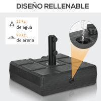 Outsunny Base de Sombrilla Rectangular Soporte para Parasol Rellenable de Agua 30 kg y Arena 40 kg para Poste de Paraguas de Ø32/38/48 mm para Terraza Patio Jardín 49x49x36,5 cm Negro - details 4