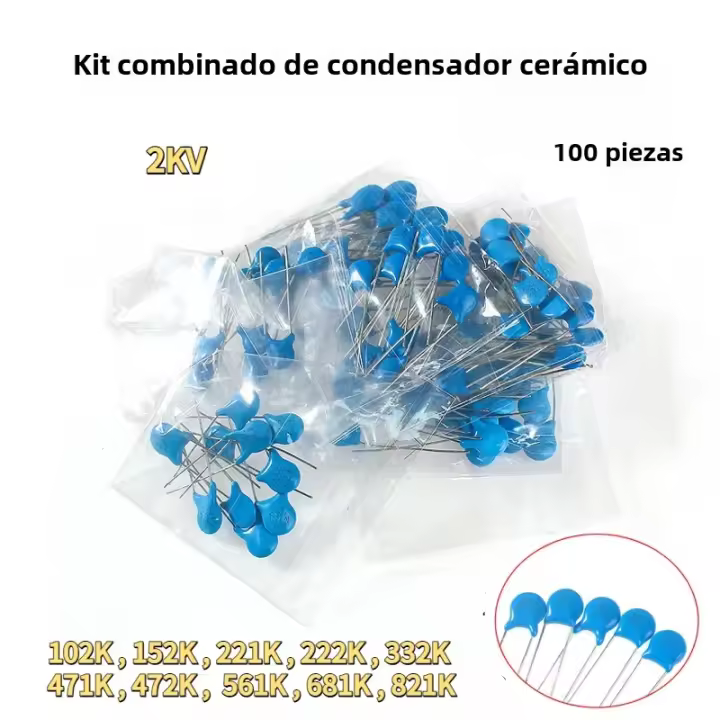 Kit De Condensadores Cerámicos 100PCS 2KV Combinación De 102K~821K Conjunto De Condensadores Cerámicos 221K 332K 472K 681K 152K 222K 471K 561K 821K - 1