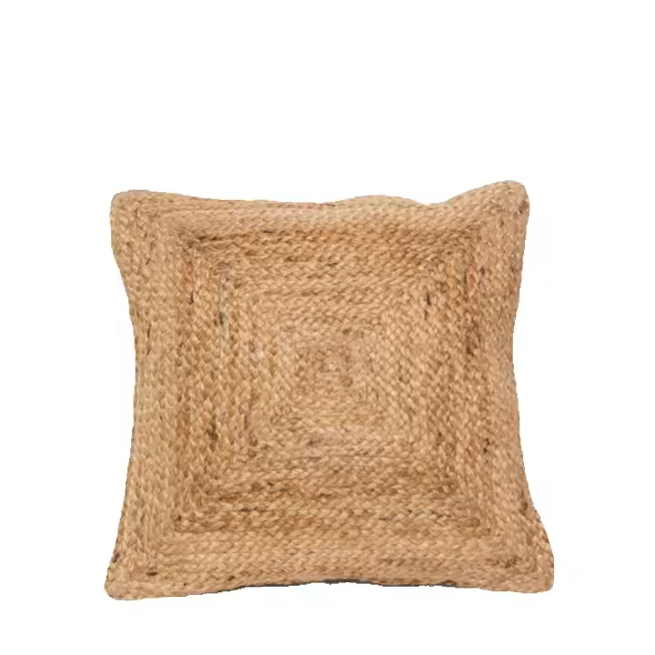 Funda de cojín de yute trenzado y algodón 60 x 60 cm color beige para decoración de sofá o cama de la marca Origen - 1