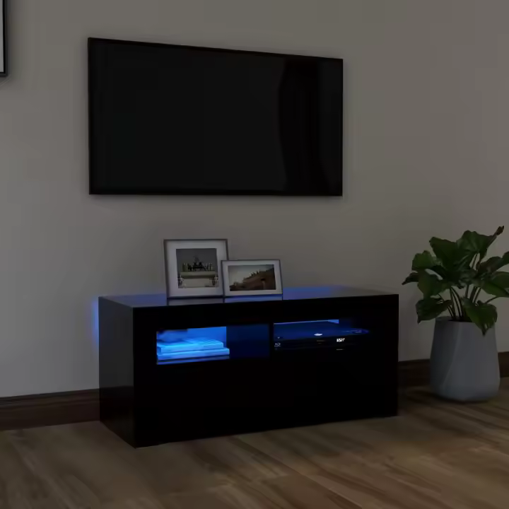 vidaXL Mueble de TV con luces LED negro 90x35x40 cm - 1