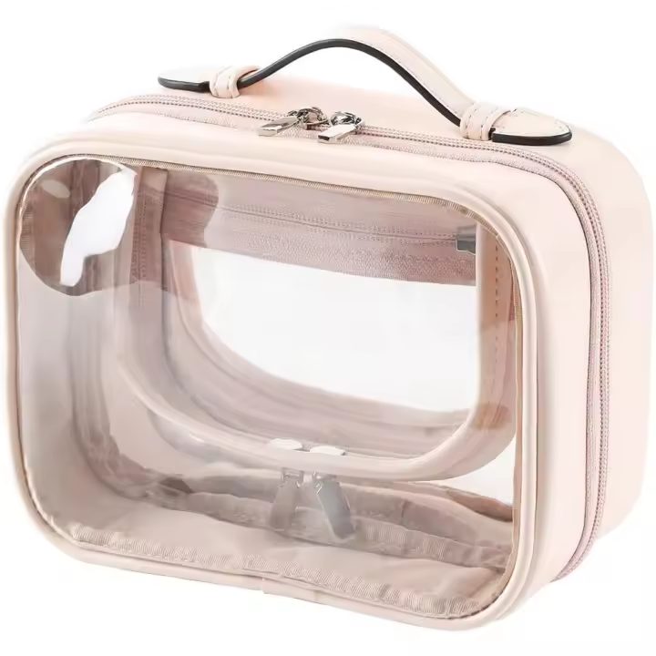 Bolsa de cosméticos transparente impermeable with Correa PARA EL ASA, Bolsa de artículos de cuero de PU de viaje con Doble Cremallera, Organizer de almacenamiento de bolsas portátiles para mujeres - 1