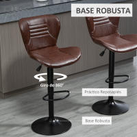 HOMCOM Juego de 2 Taburetes de Bar Tapizado en Cuero Sintético Taburetes Altos de Comedor Regulable en Altura Giratorio con Respaldo y Reposapiés 46,5x54x88-108 cm Marrón - details 5