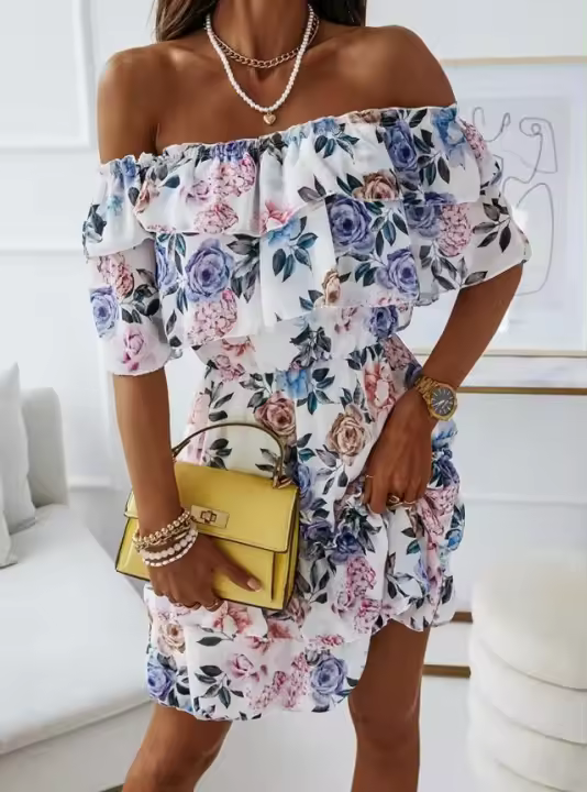Vestido De Mujer Con Estampado Floral Para Fiesta Noche Club Comedor Verano Regular Cuello Sin Mangas Polyester Fit And Flare - 1