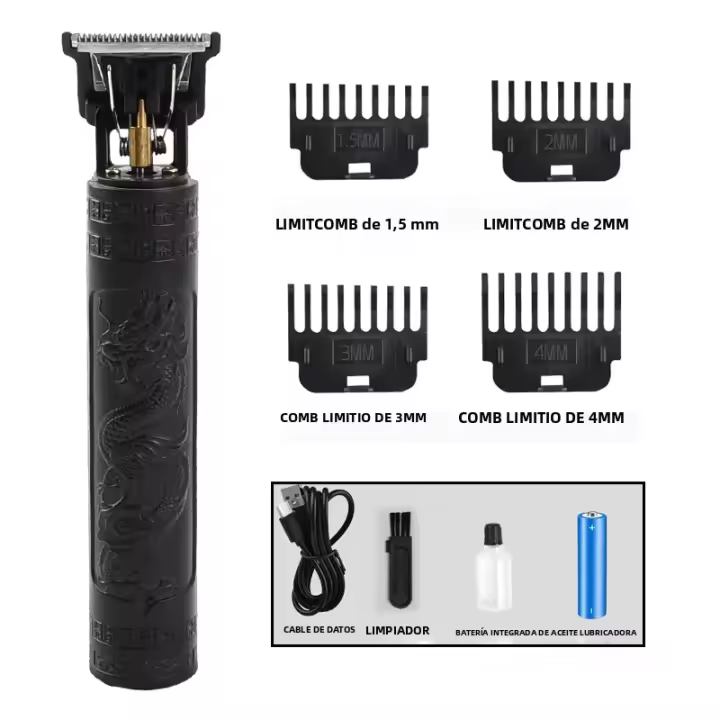 Afeitadora Eléctrica Recargable Para Hombres Corte De Pelo Vintage Barbería USB Carga Negra Dragón Set De 1 Pieza Material Plástico - 1