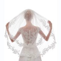Velo De Novia VINOPROM Con 2 Capas De Encaje Y Flores Línea De Dedo Tamaño De Tule Con Peine Para Novias - details 2