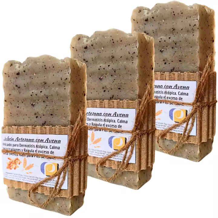 3 Jabones Artesanos Naturales con Avena. PumarShop Cinnia Natura. Pieles Sensibles. Dermatitis. Pack Ahorro. Hecho a Mano - 1
