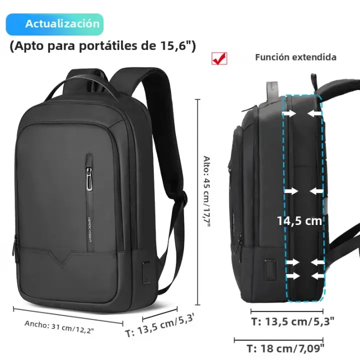 Mochila De Negocios Para Hombre Heroic Knight Con USB Y Carga Para Laptop De 15.6 Pulgadas Impermeable Y De Cuero Oxford Negra - 1