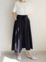 Falda Midi A-Line Elegante De Cintura Alta Para Mujer REALEFT Con Bolsillos Estilo Coreano Casual Suelta Y Solidaria Con Cinturón - details 24