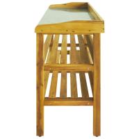 vidaXL Banco para macetas con 2 estantes madera maciza de acacia+zinc - details 2