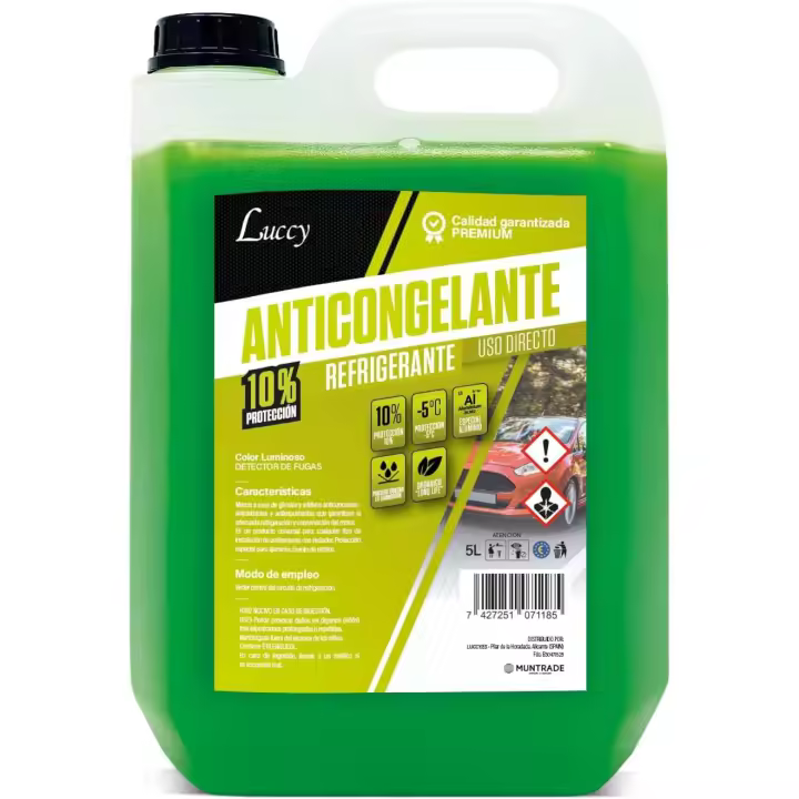 LUCCY Anticongelante Coche 10% Protección -5ºC - 5 litros - Líquido Refrigerante Profesional para Vehículos Fórmula Orgánica Long Life - 1