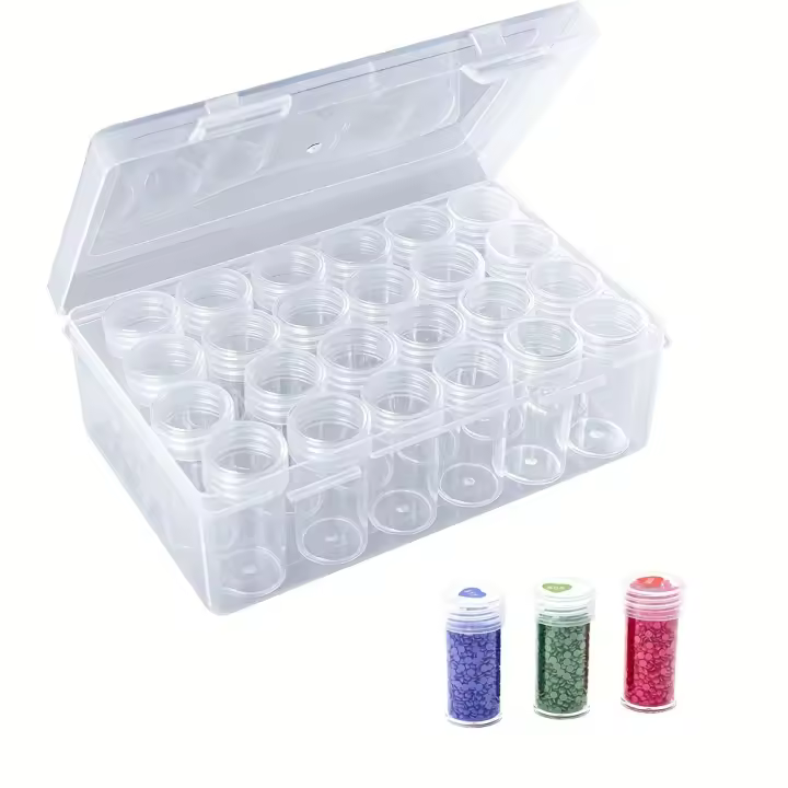 Conjunto De 24 Diamantes Con Botellas De Almacenamiento Redondas Y Organizadores Grandes Incluye Caja De Almacenamiento De Bricolaje - 1