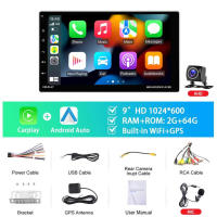 Radio Multimedia con GPS para coche, reproductor de vídeo con cámara de visión trasera, Carplay, Android13, WIFI, Bluetooth, 9 pulgadas 2.5D espejo de vidrio templado, 1DIN, 2 + 64G Con cámara AHD - details 4