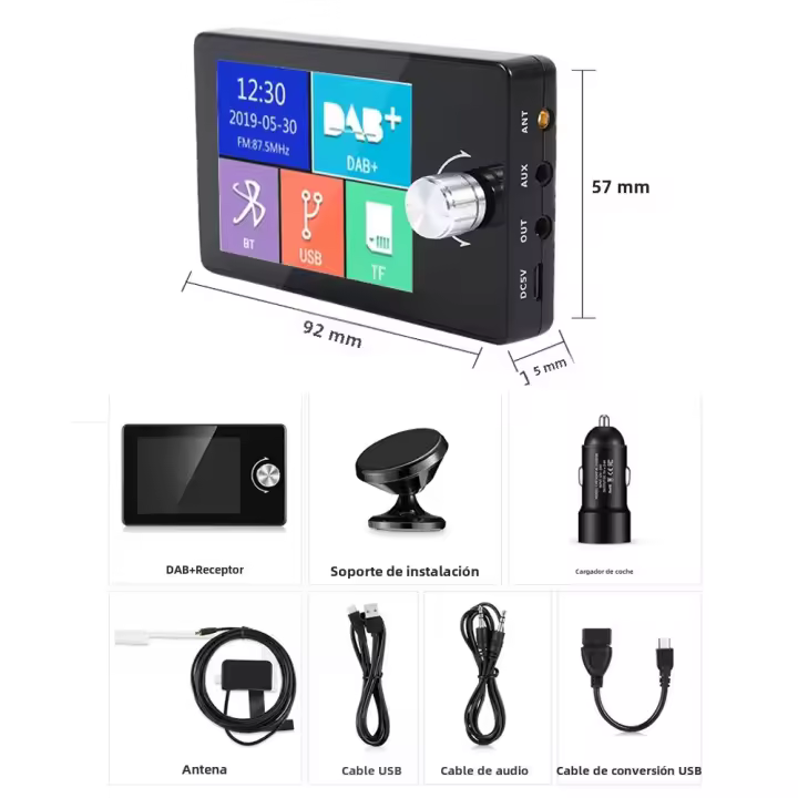 Receptor De Transmisión Digital DAB/DAB+ 2.8 Pulgadas Pantalla Color Para Coches Europeos FM Transmisor MP3 AUX In-Dash ABS - 1