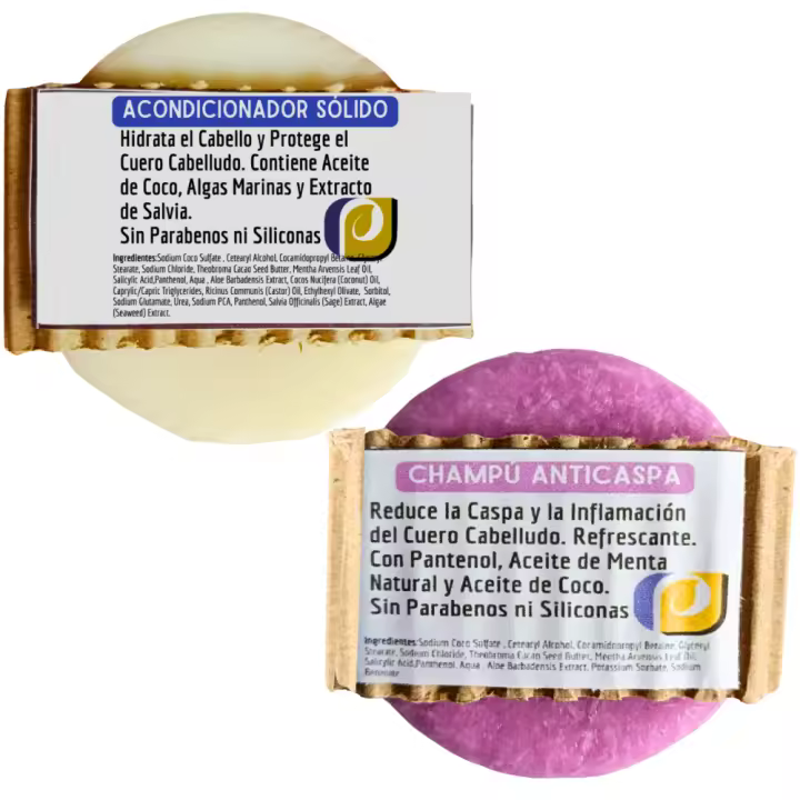 Acondicionador Sólido + Champú Sólido Anticaspa. Pumarshop Cinnia Natura. Suaviza el Cabello y Nutre. Elimina el picor - 1