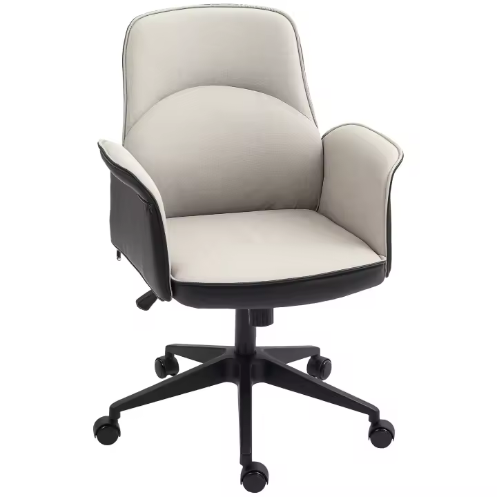 HOMCOM Silla de Oficina Giratoria Silla de Escritorio Altura Ajustable con Función de Basculante y Reposabrazos Silla de Estudio Carga 120 kg - 1