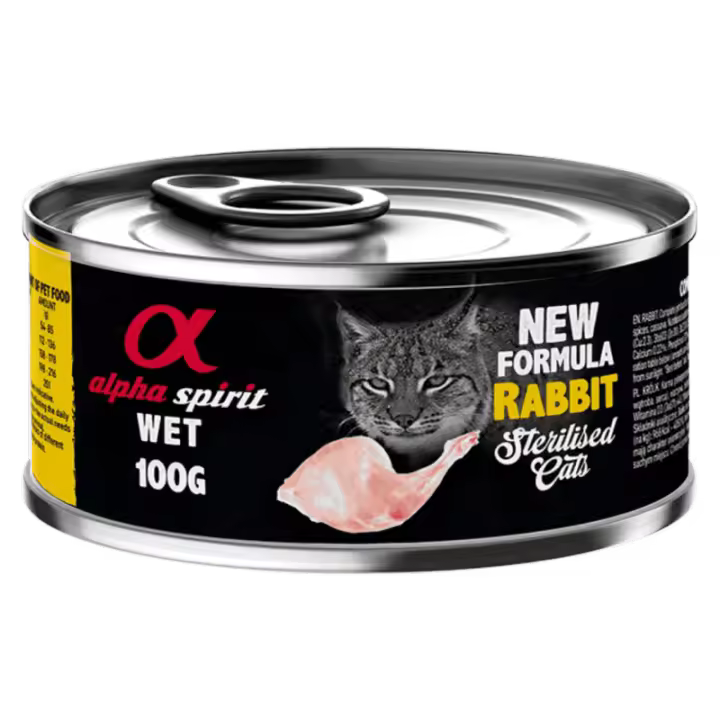 Alpha Spirit Alimento Húmedo para Gatos Esterilizados sabor Conejo – Latas de 100 g y 200 g | 100% Natural y Sin Cereales - 1