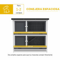 PawHut Conejera de Madera Jaula para Conejos de 2 Pisos 97x44x91 cm con Techo Asfáltico Puertas con Pestillo Bandejas Extraíbles y Rampa para 2 Conejos - details 4
