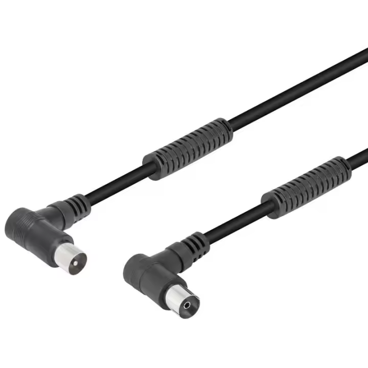 Cable de antena TV macho - hembra acodados y ferritas 1.5m - 1