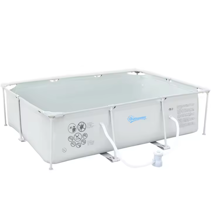 Outsunny Piscina Desmontable Tubular 292x190x75 cm o 252x152x65 cm con Depuradora de Cartucho 1200L/H Piscina Rectangular de Exterior para Adultos y Niños 3600L Gris - 1