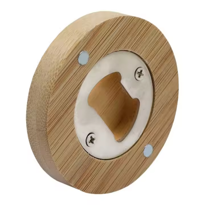 Abrepuertas De Madera Magnético Universal En Forma Redonda De Bambú Para Nevera Y Cocina Barra Con Material De Aleación De Zinc - 1