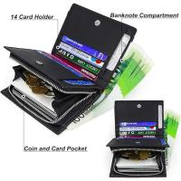Cartera Hombre Piel con Monedero Billetera Hombre con RFID Bloqueo Billeteras Bifold Hombres Monedero Hombre Pequeño con Cremallera 14 Ranuras para Tarjetas Carteras para Hombre con Cadena - details 3
