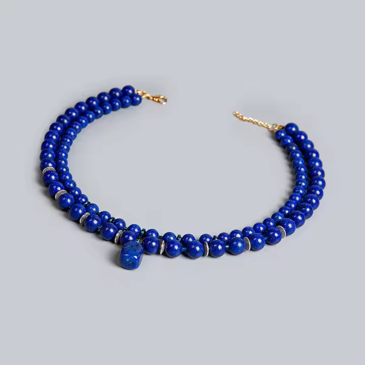 Los accesorios de Doble Círculo de lapislázuli natural pueden ser usados tanto por helbres Como por mujeres, Joyas de Cuello con cuentas, collar Colgante personalizado - 1