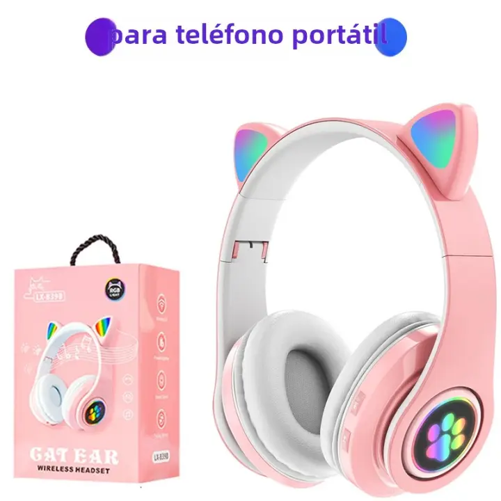 PORCHEDDU Auriculares Bluetooth Con Orejas De Gato Lindo LED Flash Estéreo Inalámtricos Con Micrófo TF FM Para Niñas Regalos De Niños - 1