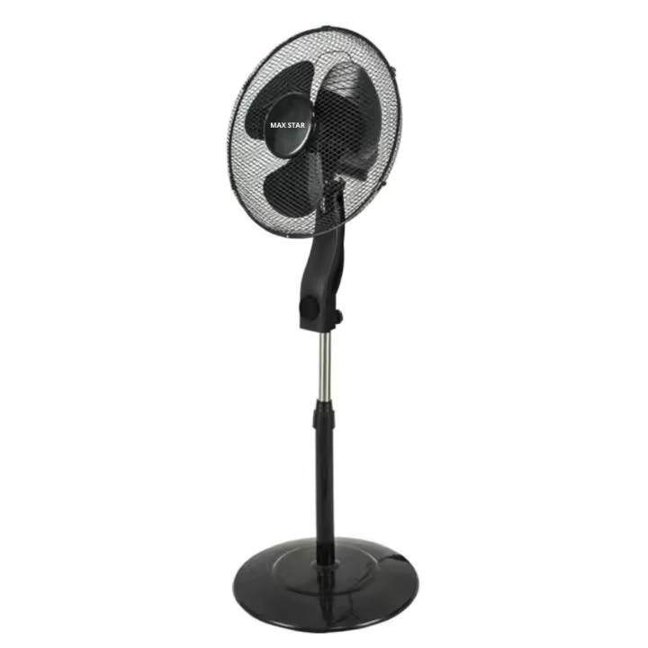 Max Star Ventilador de Pie 40W, Oscilante, Potente, Silencioso, Rejilla de Seguridad, 3 Velocidades, Altura Ajustable, 3 Aspas, Diametro 40cm, Base Redonda Estable, Cabezal Inclinable, Negro - 1