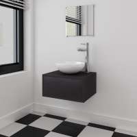 vidaXL Conjunto de mueble y lavabo 3 piezas en color Negro/Beige | almacenamiento funcional diseño moderno para baño dormitorio sala - details 0