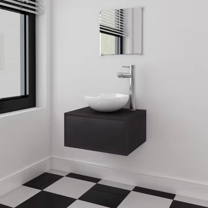 vidaXL Conjunto de mueble y lavabo 3 piezas en color Negro/Beige | almacenamiento funcional diseño moderno para baño dormitorio sala - 1