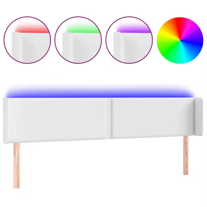 vidaXL Cabecero con LED cuero sintético blanco 183x16x78/88 cm - 1