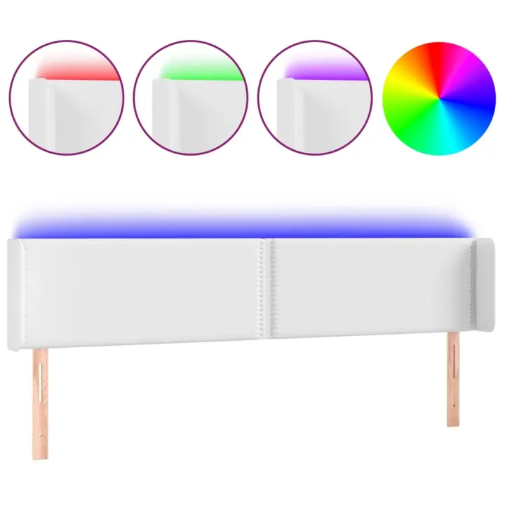 vidaXL Cabecero con LED cuero sintético blanco 183x16x78/88 cm - 1