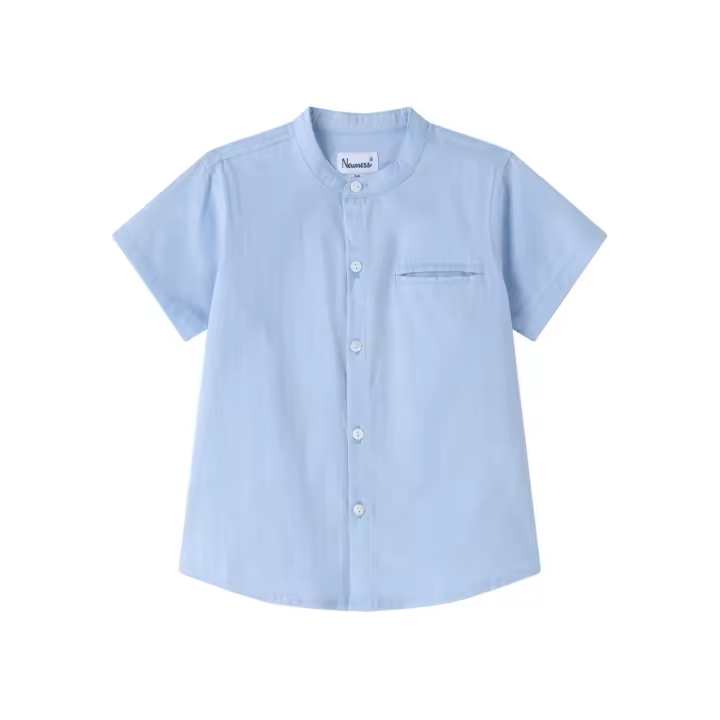 Newness Camisa manga corta de vestir cuello mao del color azul con puntos de blanco - 1