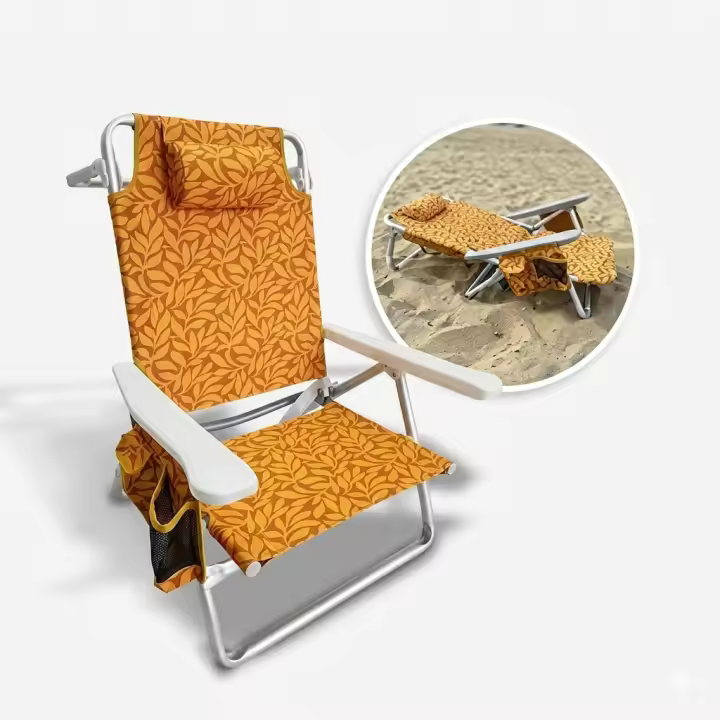 Bliss Hammocks Silla reclinable de playa plegable con 8 posiciones reclinables y bolsa enfriadora desmontable, hoja de ámbar - 1