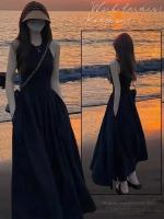 ZMZBCH Vestido Negro De Verano Estilo Hepburn Con Cintura Ajustada Y Falda De Swing Grande Sin Mangas Vestido Largo A-Line Para Mujer - details 1