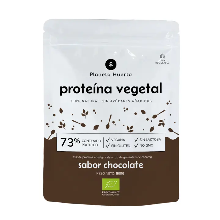 PLANETA HUERTO | Proteína Vegetal ECO 73% Chocolate 500 g - Suplemento Ecológico con Alto Contenido Proteico y Sabor Delicioso - 1
