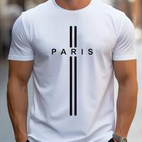 Camiseta De Algodón Puro Para Hombre Estampados De París Ajuste Casual Holgado Verano Manga Corta Cuello Redondo Top Transpirable - details 11