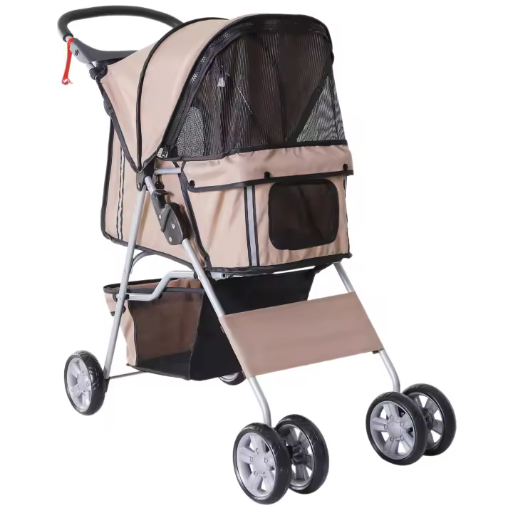 PawHut Cochecito para Mascotas Plegable Carrito para Perros Gatos con Toldo Ajustable Cesta de Almacenaje Ventanas y Portavasos Tela Oxford y Frenos 75x45x97 cm - 1