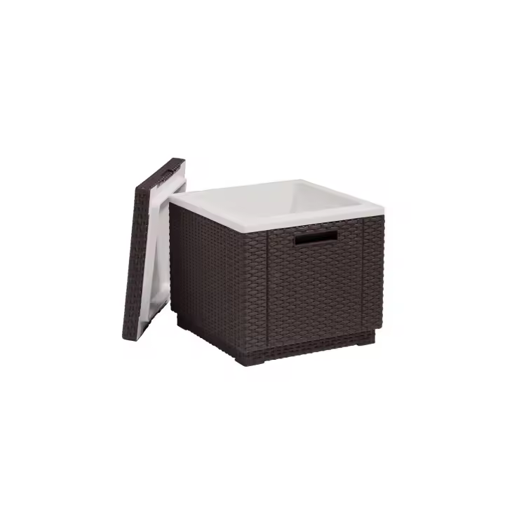 NEVERA, ASIENTO, MESA AUXILIAR IMITACION RATAN MARRON  "ICE CUBE" KETER DE SUINPLAS DECORACIONES - 1
