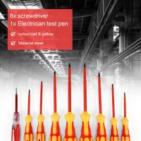Juego de destornilladores de electricista aislados, puntas magnéticas y 1 bolígrafo de prueba, juego de destornilladores eléctricos, 1000V, 9 unidades - details 0