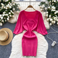 Nuevo Verano 2025 Vestido Corto De Mujer En Negro Con Manga Batwing Suave Y Elástico Estilo Bandage Casual Silueta Bodycon - details 8