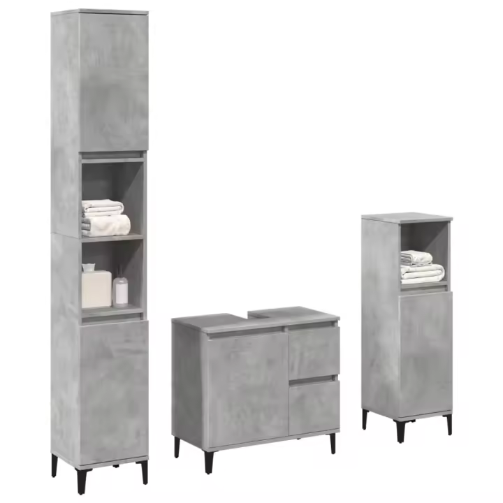 vidaXL Set muebles de baño 2 piezas madera contrachapada gris hormigón - 1